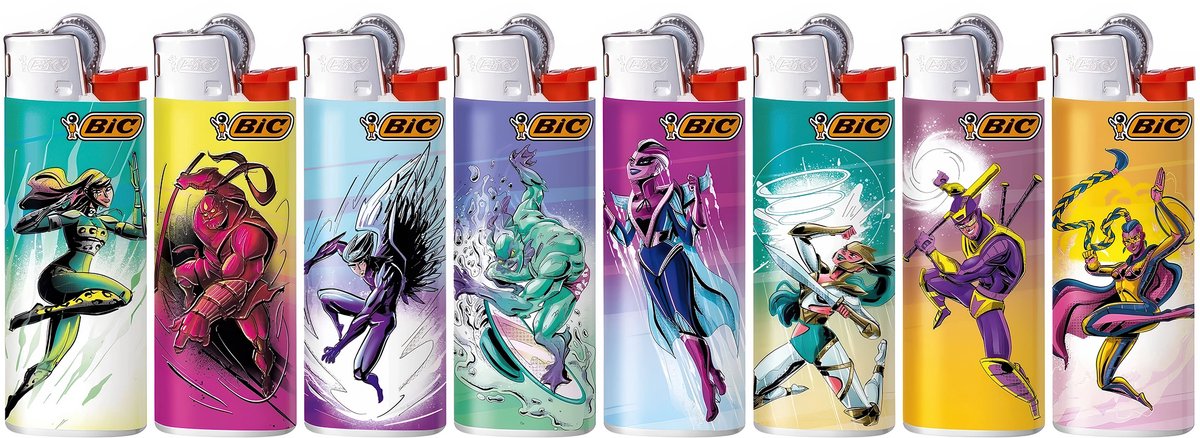 BIC Mini J25 Aanstekers – Fantastic Heroes - Set 8 stuks - willekeurig