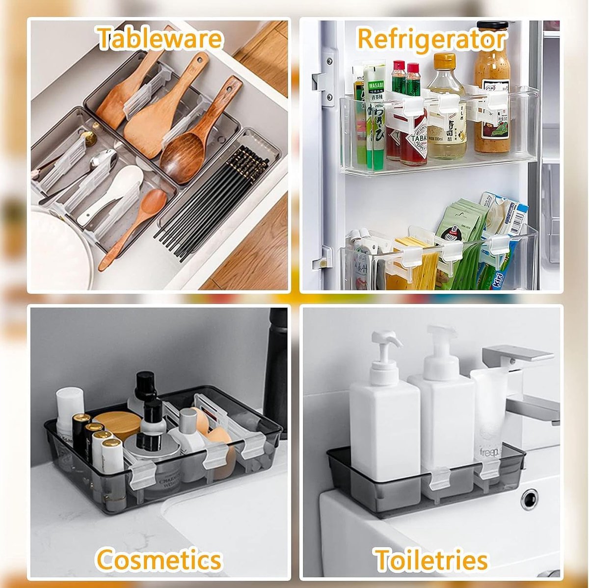 Koelkastindeler, 8 verstelbare doorzichtige verdelers voor de koelkastdeur, multifunctionele organizer voor flessen, blikjes en kruiden – ruimtebesparend en gemakkelijk schoon te maken