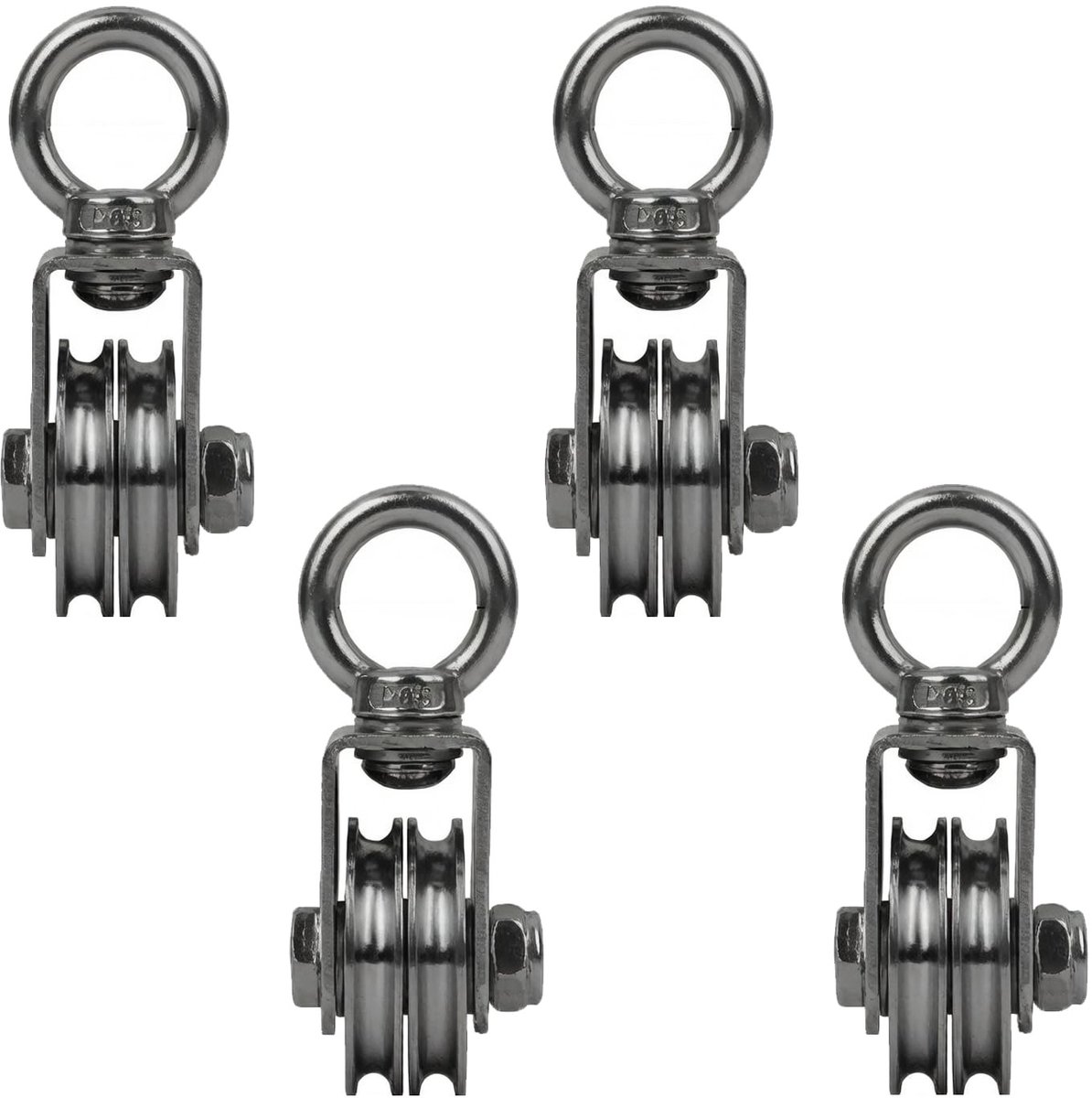 Set van 4 RVS Bypass Rollen, Dubbele Roll Hoist, Corrosiebestendig, Geschikt voor 8mm Touwen, Ideaal voor Licht Gebruik, U Groef, Duurzaam en Betrouwbaar