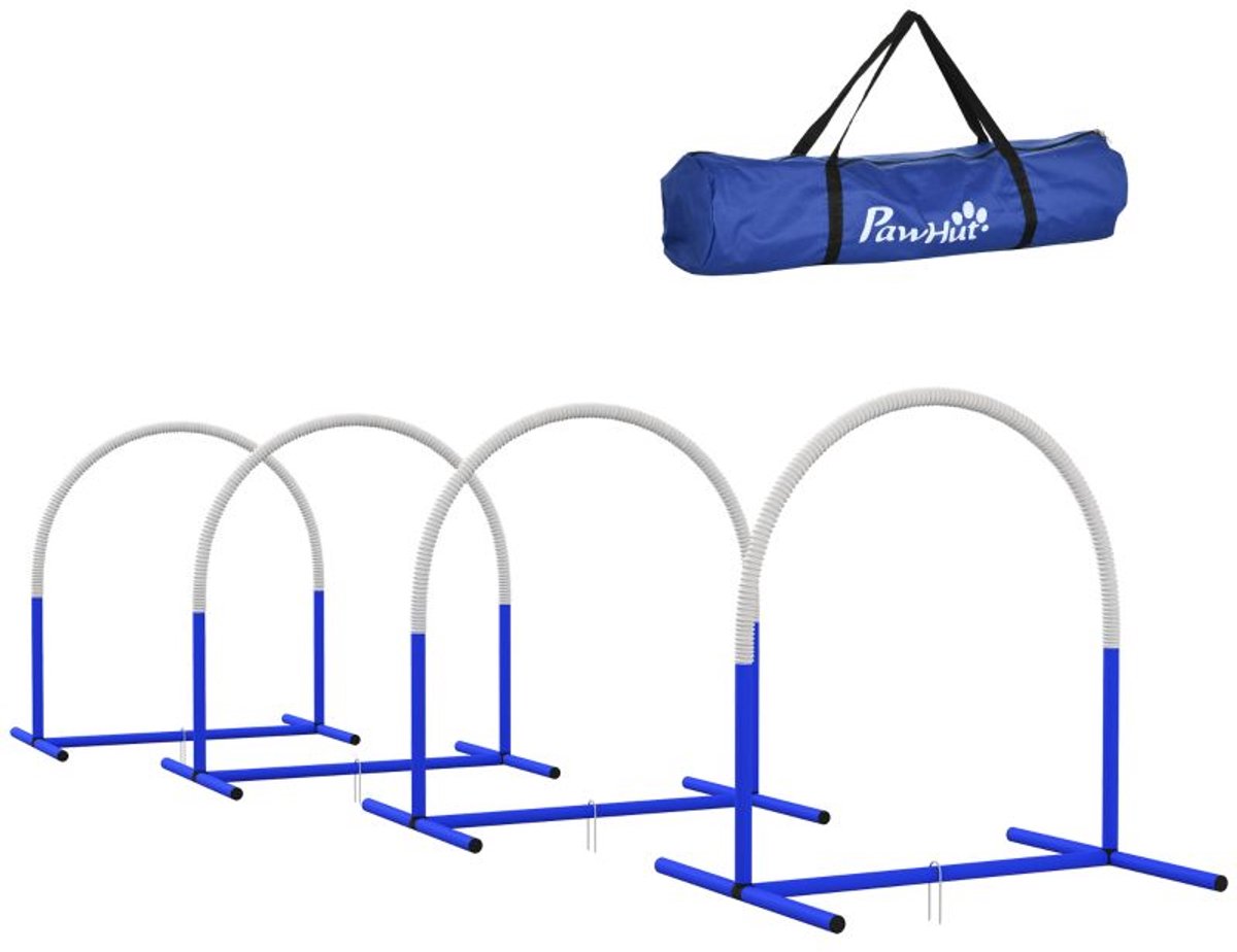 Agility Hindernisparcours Hond 4 Bogen 88x64x95cm Blauw Wit Eenvoudig Opzetten Incl. Tas voor Tuin Gras