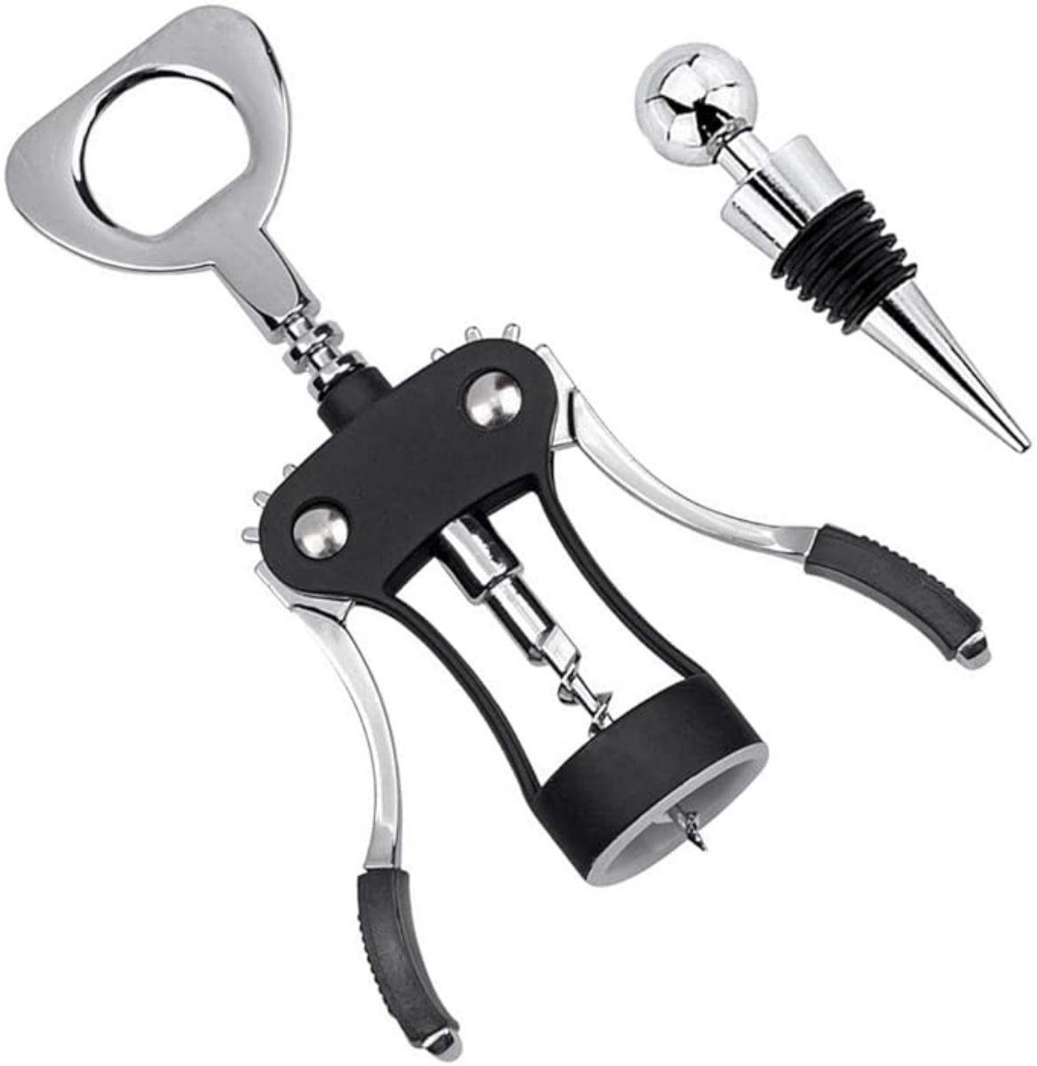 SSTRWGOOD Vleugelkurkentrekker - Wijn- en Bieropener 2-in-1 - RVS Flaschenöffner 19.3x6.3cm - Geschikt voor Wijnflessen en Bierflesjes - Duurzaam RVS Design