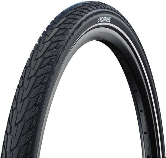 Zwarte Schwalbe Marathon Plus fietsband met reflecterende streep.