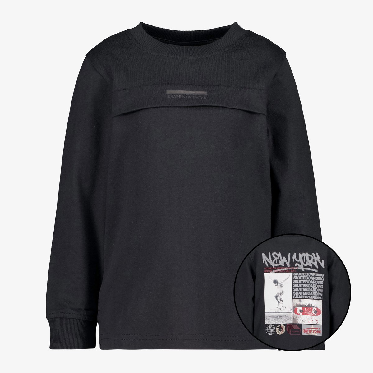 Unsigned jongens shirt met backprint donkerblauw - Maat 92