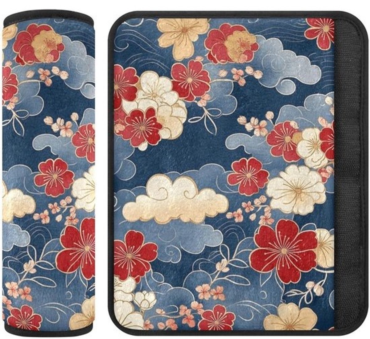 Veiligheidsgordel Kussens - Gordelbeschermers Neksteun - Comfortabel Rijden - Zachte Flanellen Stof - 2 stuks - Blauw Goud Bloemen