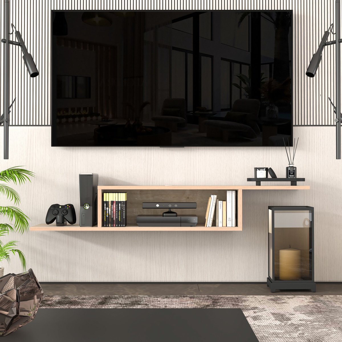 Brandloop Gaia Zwevend tv-meubel - 145 cm - Eikenkleur - Open vak