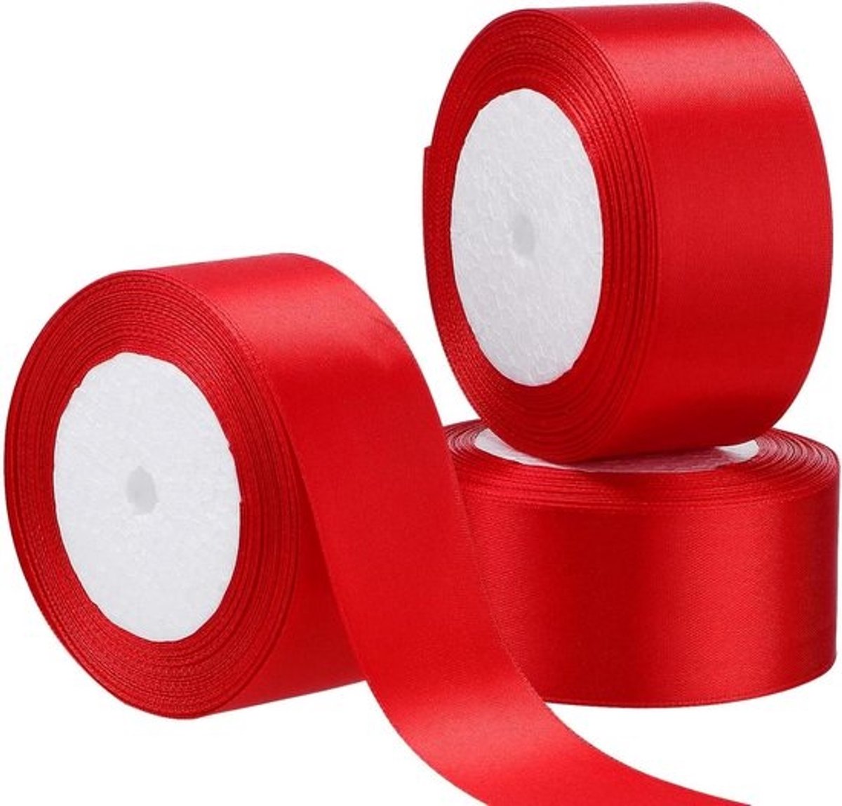 Inpaklinten 3-pack - Decoratieve linten - Cadeaus Versieren - Polyester Materiaal - 9cm Breed - Rood