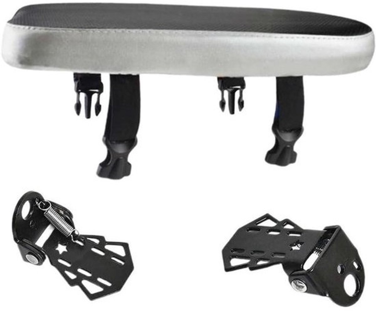 Fietsachterzadelkussen met Voetsteunen - Fietszadel Comfortkussen - Comfortabel Fietsen - Zacht Kunstleer - 30 cm - Zwart Zilver