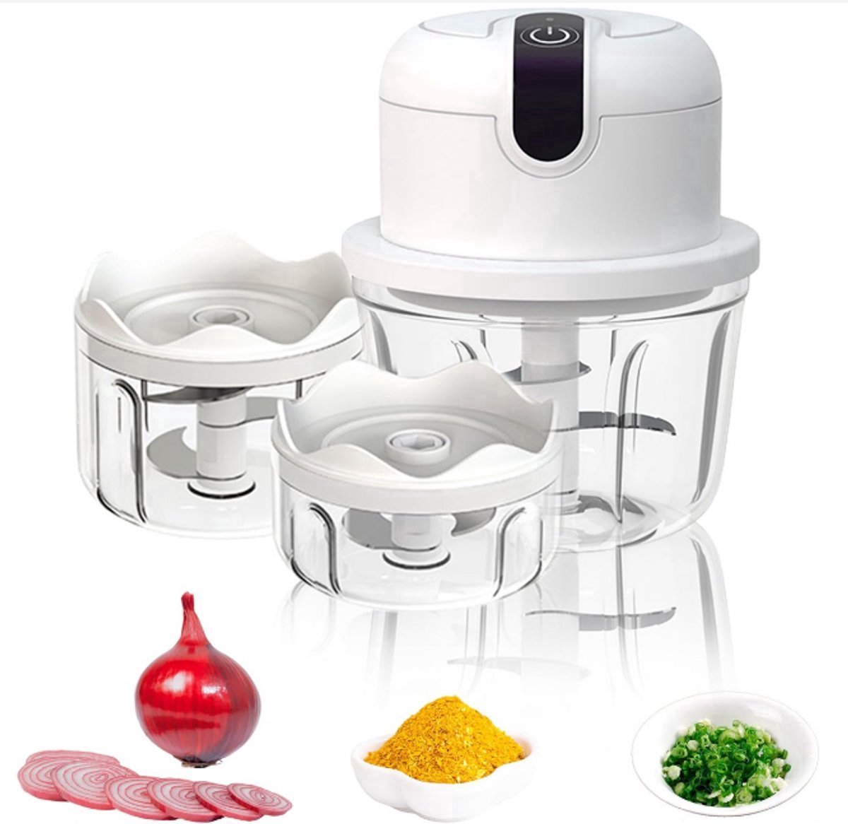 Elektrische uienhakker-Hakmolen-Uiensnijder-USB oplaadbaar-met 3 mengbekers 100/250/350 ml-Knoflookhakker-voor Vlees Uien Fruit groente-kitchenaid