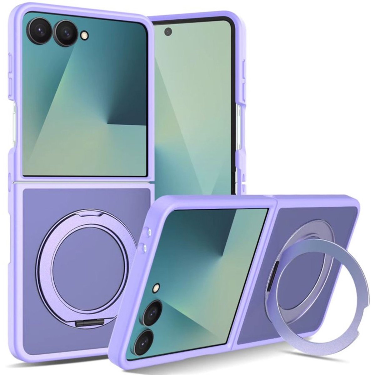 CaseMania Backcase hoesje geschikt voor Samsung Galaxy Z Flip 8 - Lila - TPU (Zacht) - Frozen Frosted look - Uitklapbare 360 Ring - Compatible met MagSafe & Qi2