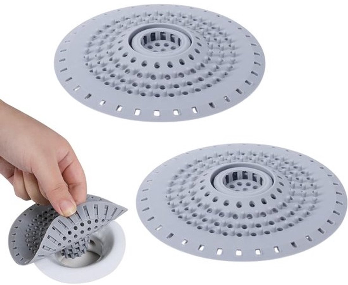 Afvoerzeef Set - Haarfanger Douche - Afvoer Verstopping Voorkomen - Met Zuignappen - 2 stuks - Grijs