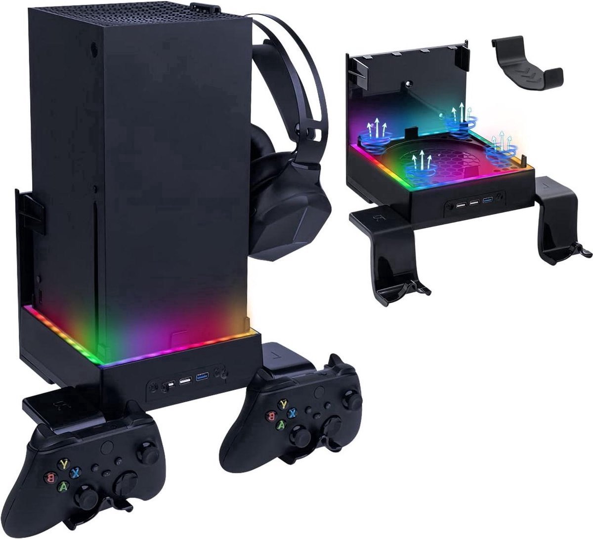 Wandhouder voor Xbox Series X koelventilator met RGB-led-koelsystemen en USB-poorten - ondersteuning voor controllers