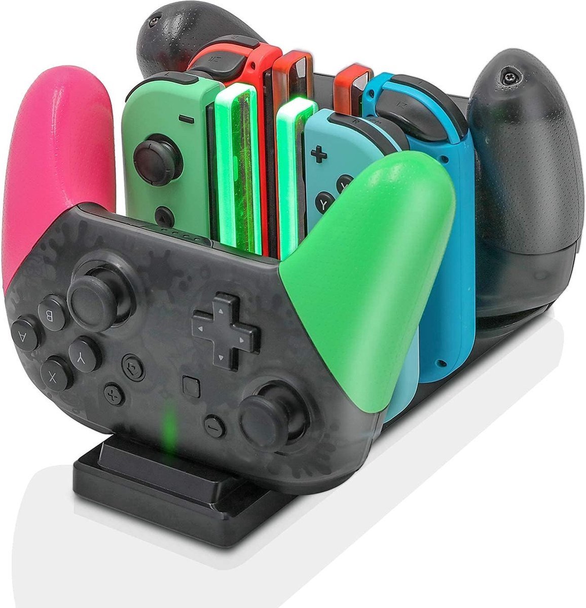 6 in 1 dock-oplader geschikt voor Nintendo Switch-controllers - Oplaadstation geschikt voor Switch Joy-Con-controllers en Pro-controllers - met 4 sleuven voor Joy-Con en Type-C USB-poort - met LED-display - geschikt voor Switch Console