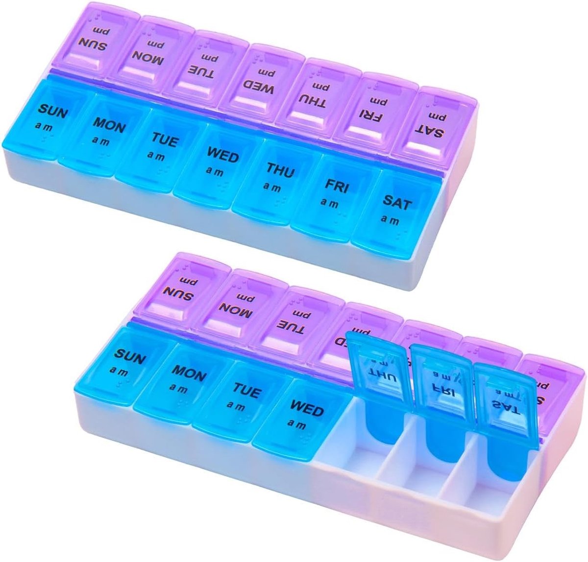 Pillendoos voor 14 dagen - 2-delige medicijnbox met ochtend- en avondcompartimenten, ideaal voor vitamines, visolie en op reis