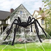 Halloween Decoratie - 7m Reuzen Spinnenweb Set met 150cm Realistische Reuzen Spin - Voor Binnen en Buiten - 1 set
