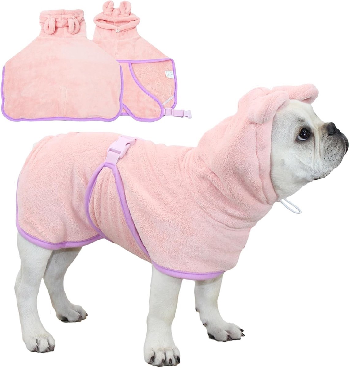 Schattige en Absorberende Badjas voor Honden en Katten, Sneldrogende Badhanddoek met Kap, Verstelbare Kraag en Buikriem voor Zwemmen en Strand