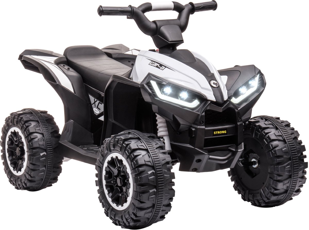 Elektrische kinderquad, 12 V, kindervoertuig met led-koplampen, muziek en claxon, maximale snelheid van 6 kilometer per uur, voor kinderen van 3 tot 5 jaar oud, metaal en PP, zwart-wit