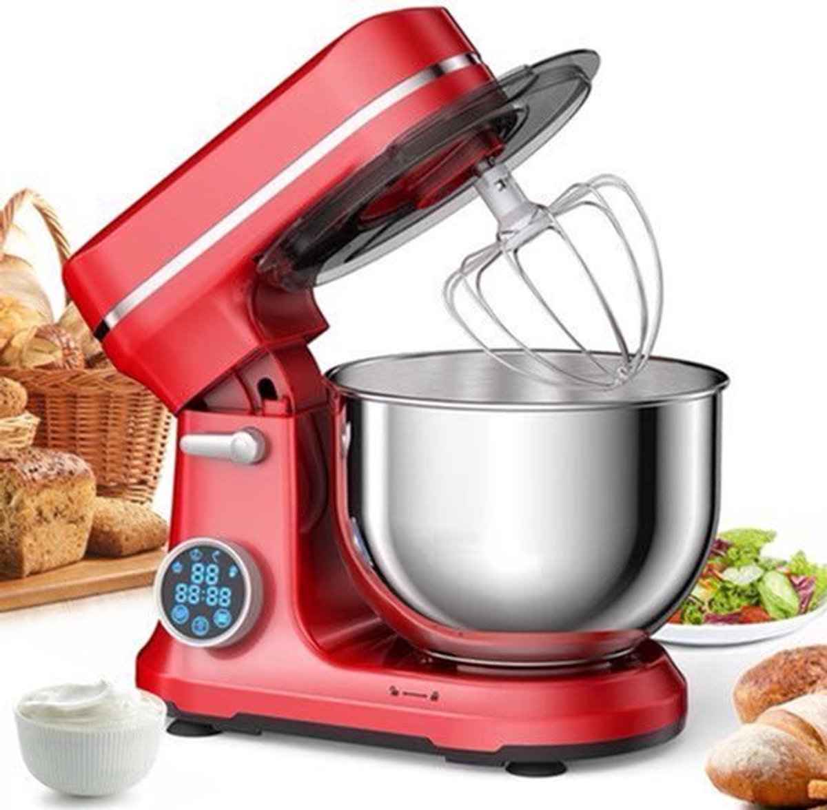 Keukenmixer - Keukenmachine - Foodprocessor - Keukenrobot - 1200W - OLED Touchscreen – 11 Snelheden – 5L RVS Mengkom – Elektrische Foodmixer - Rood