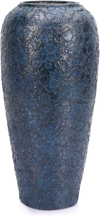 Sello! grote decoratieve vaas – vloervaas – droogbloemen – blikvanger – natuurlijke materialen – keramiek – 33cm hoog – blauw
