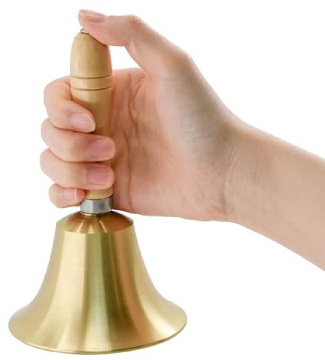 Massief Messing Oproepbel met Houten Handvat - Goud