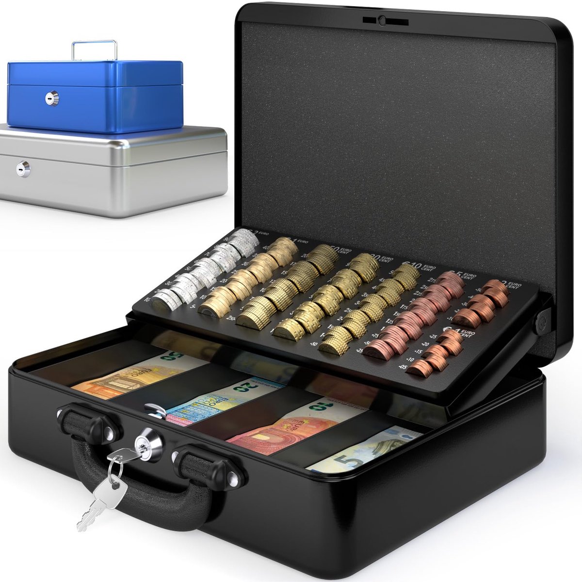 Geldkistje – Met Sleutelslot – Met Muntenvak – Draagbaar – Met Handvat – Metalen Geldbox 2,6 kg