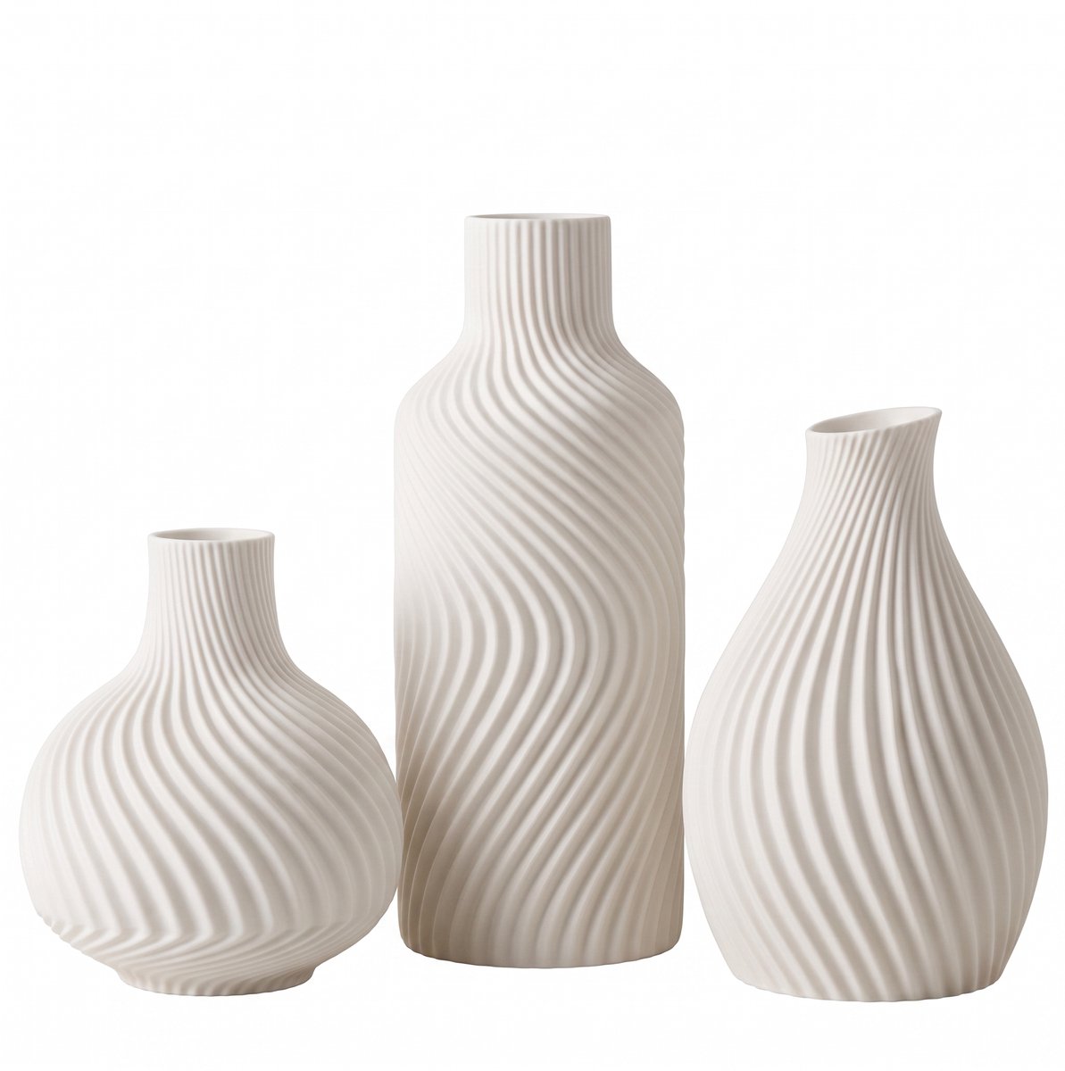 IXEN Vazen Set 3-delig – Matwit Bloemenvaas met Swirl Structuur – Moderne Minimalistische Woondecoratie – Crèmewit