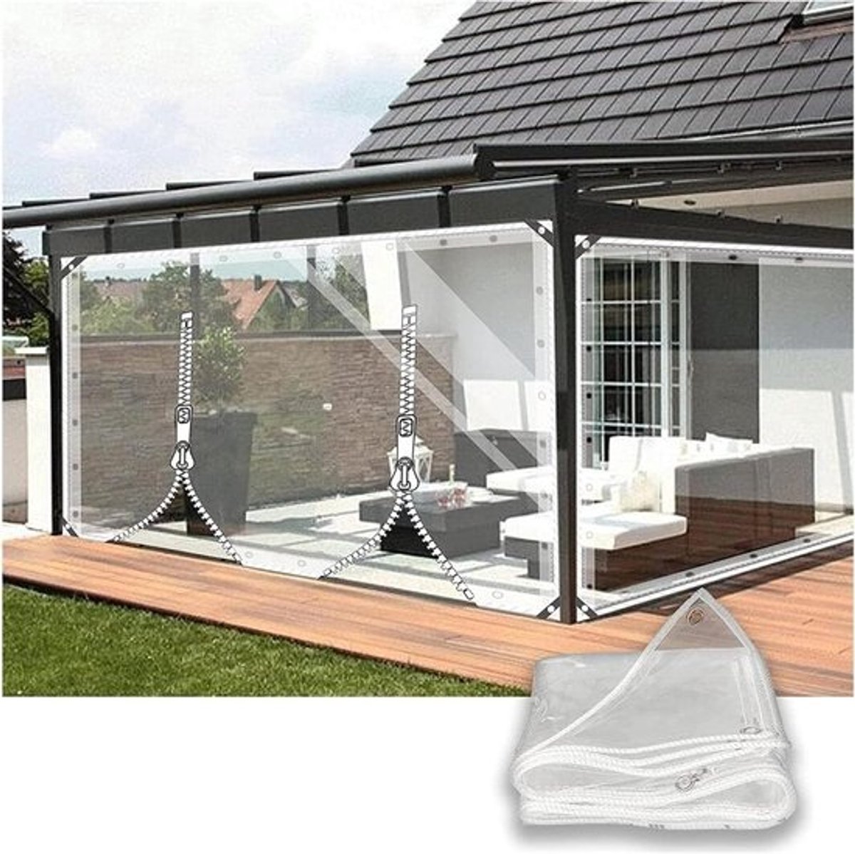 Waterdicht Dekzeil Gordijn - Transparant Zeil - Buiten Leven - Met Rits Deuren - 250x230cm - Transparant