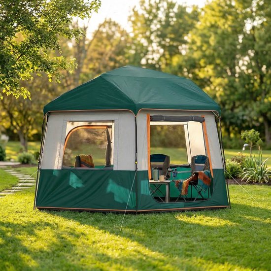 Tent 350x350x205 cm, groen Oxford-doek, kampeertent, familietent, stevig en duurzaam, praktisch en mooi, geschikt voor kamperen, tuinen, stranden en muziekfestivals, enz. — afbeelding 5