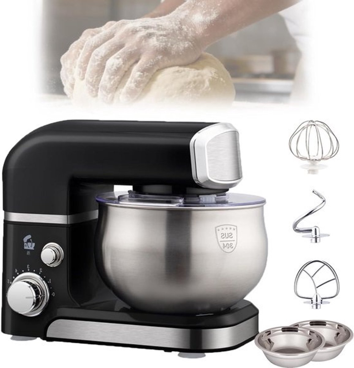 Elektrische Standmixer - Keukenmachine Mengmachine - Thuis Bakken Koken - 6 Snelheidsstanden - 3.5 Liter Kom - Wit
