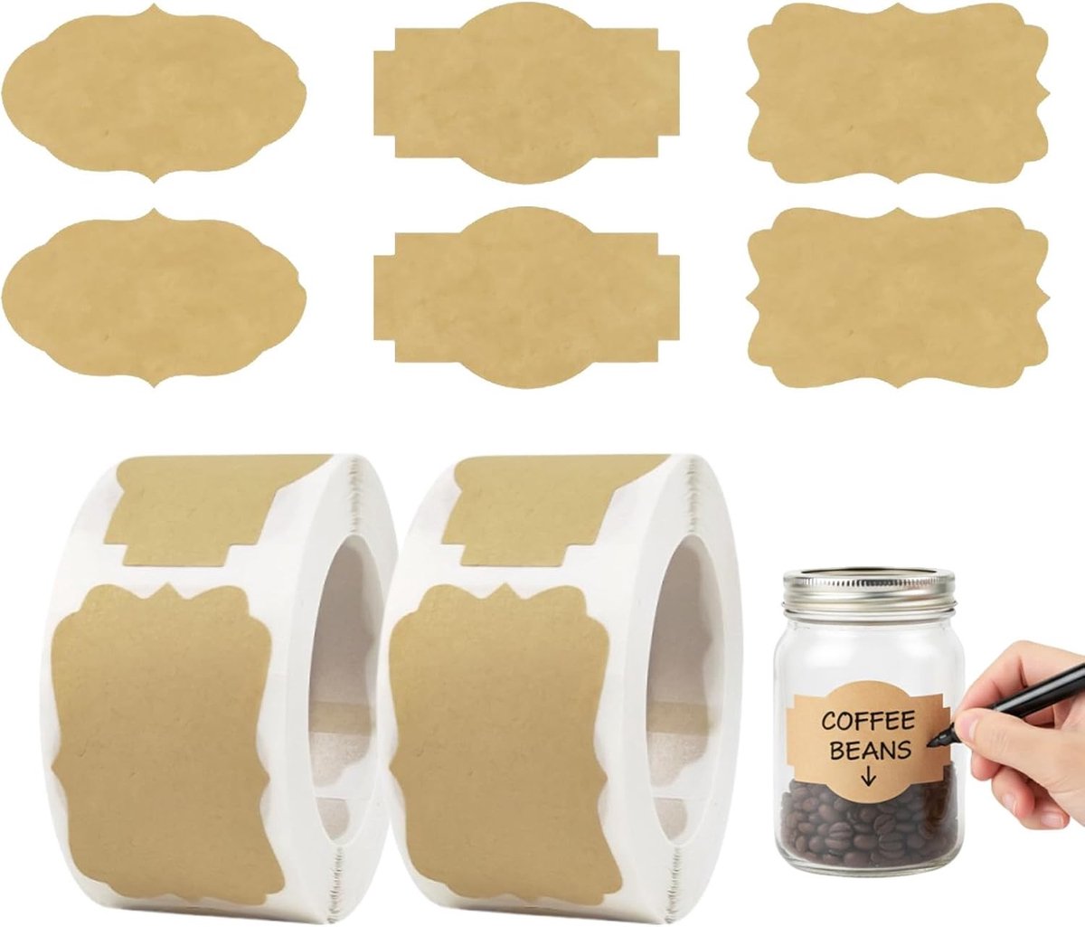Zelfklevende jametiketten - 500 stuks kraftpapier stickers voor glazen, flessen en knutselprojecten