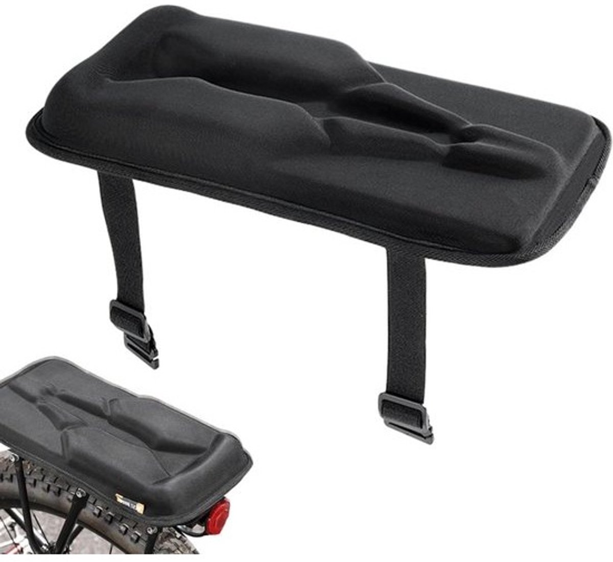 Achterfietszadel Kinderen - Fietszitje Peuter - Veilig Fietsen - Dubbele Riem Bevestiging - 35.5 x 18.5 cm - Zwart