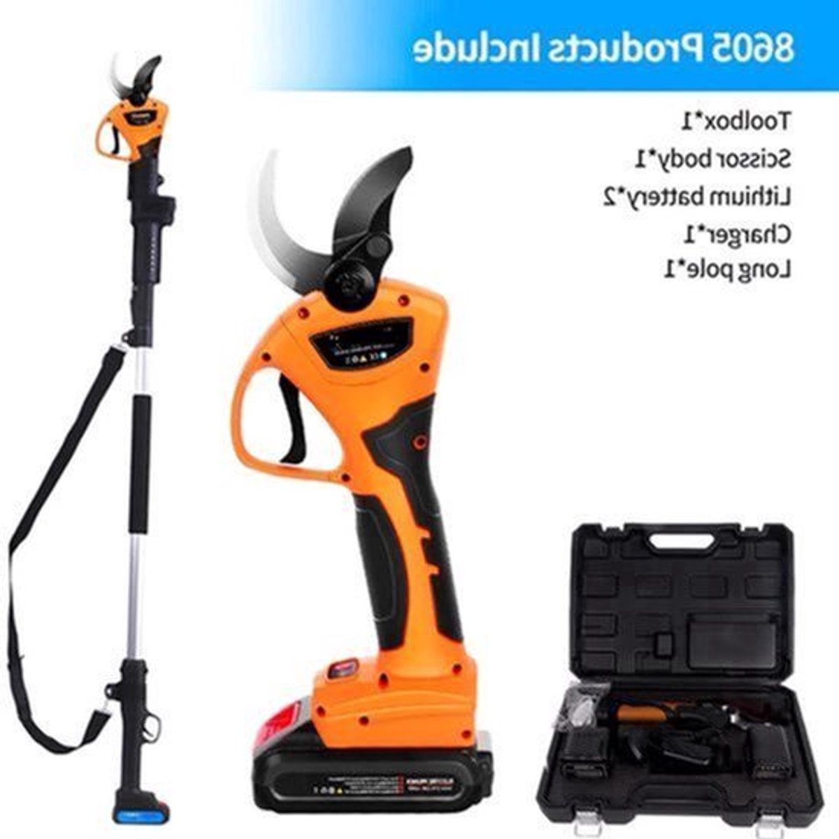 Elektrische Snoeischaar - 40mm - Accu Snoeischaar - 1050W - Takkenschaar - Heggenschaar - Voor Bomen - en Wijngaarden - 2 Accu - Oranje