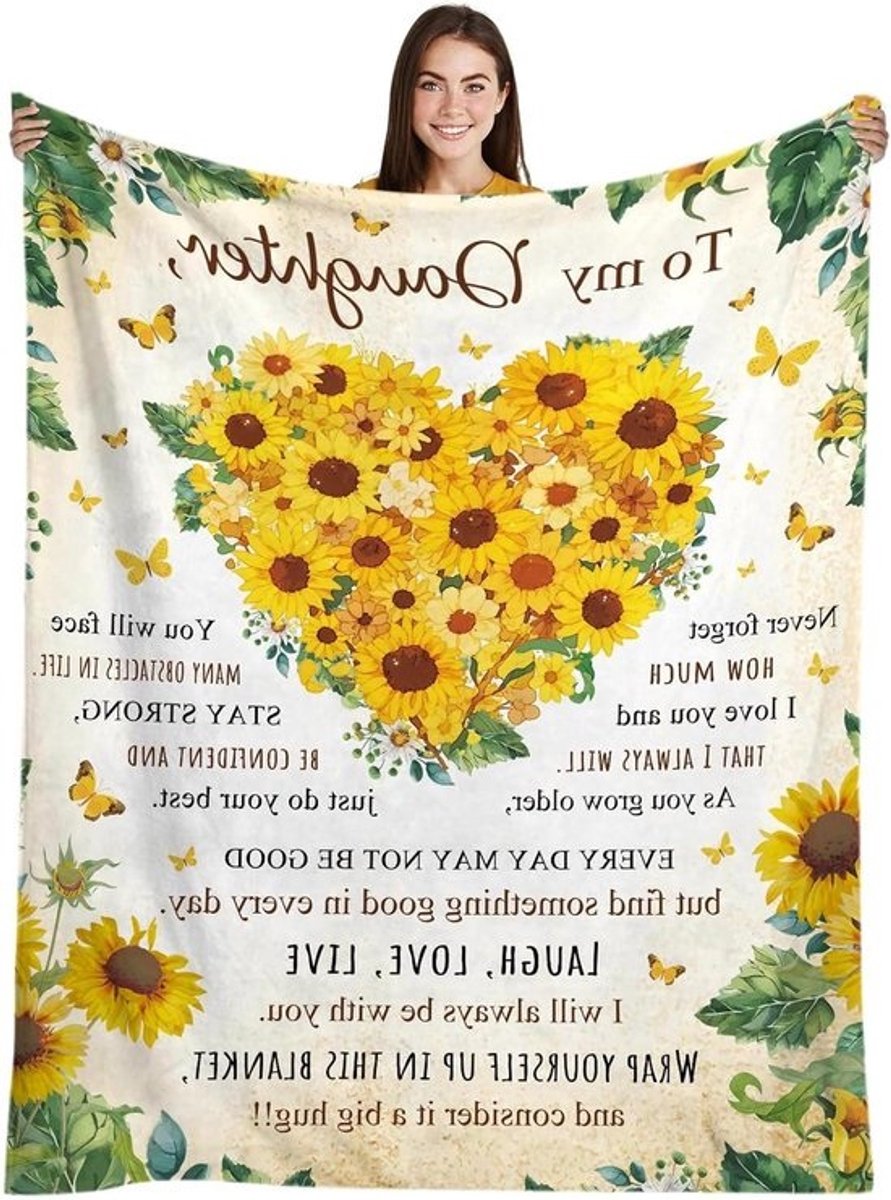 Dochter Deken - Cadeau voor dochter - Warmte en comfort - Oprechte tekst - 127 x 152 cm - Bloemen
