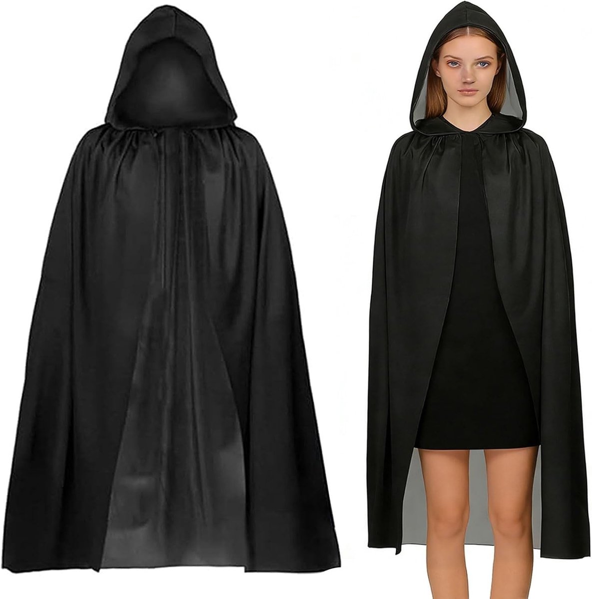 Halloween Kostuum Set voor Kinderen, 140 cm, Zwarte Cape met Kap en 20 Halloween Tatoeages, Vampier Kostuum voor Feest, Cosplay en Decoratie