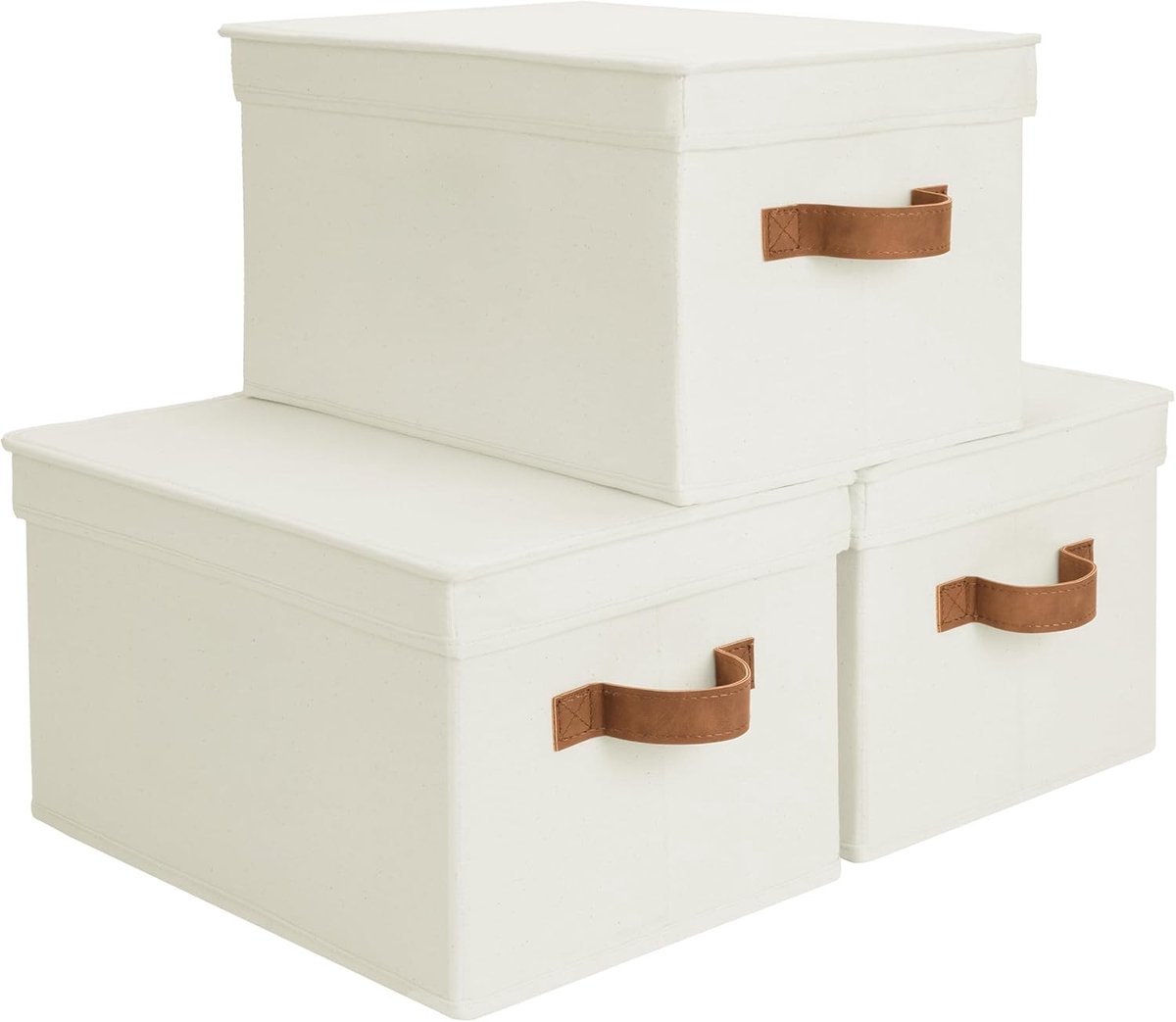 Grote Opbergdozen voor Organisatie, Vouwbare Opbergmanden met Deksel voor Planken, Stof Opbergdozen met Handvatten, Decoratieve Mandenset in Beige, Set van 3