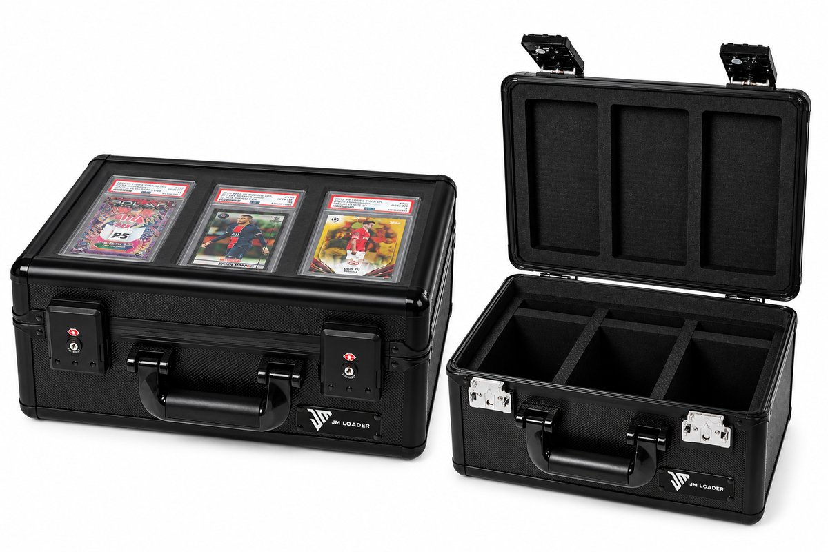 JM Loader Slab Case for Graded Cards – Geschikt voor PSA, BGS, CGC & Meer – Tot 300 Toploaders & 66 PSA Slabs – 3 Vakken – Hardcase – Pokémon, TCG & Sportkaarten – Transparante acrylic bovenkant