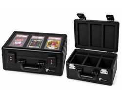 JM Loader Slab Case for Graded Cards – Geschikt voor PSA, BGS, CGC & Meer – Tot 300 Toploaders & 66 PSA Slabs – 3 Vakken – Hardcase – Pokémon, TCG & Sportkaarten – Transparante acrylic bovenkant