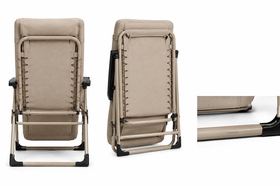 Ligstoel Tuin - Opvouwbare Verstelbare Tuinstoel - 3 Standen - Relaxstoel met Hoofdsteun - 120 kg Belasting - Beige van Golermo — afbeelding 2