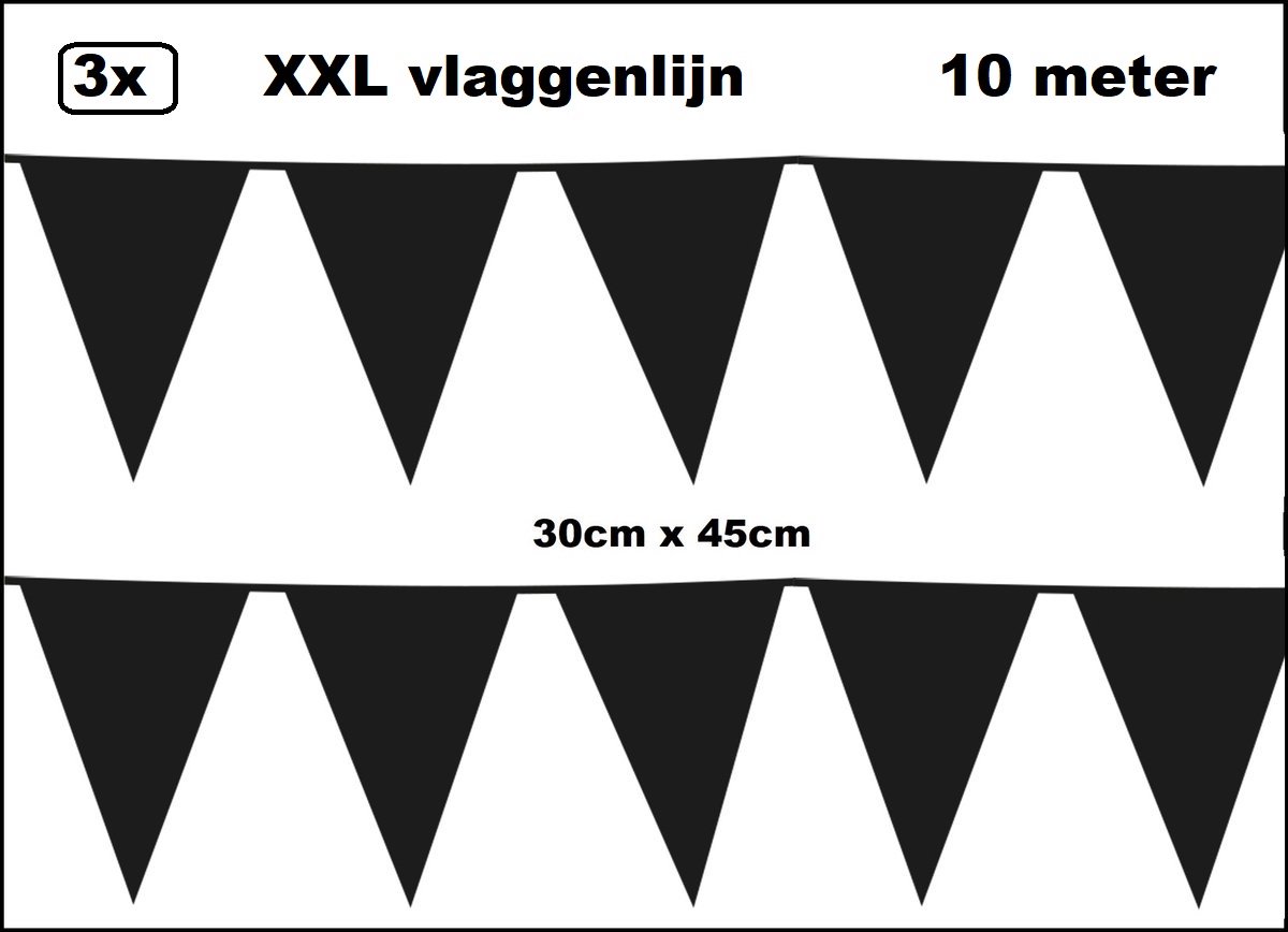 3 stuks XXL Vlaggenlijn zwart 30cm x 45cm- Giga vlaglijn themafeest party festival