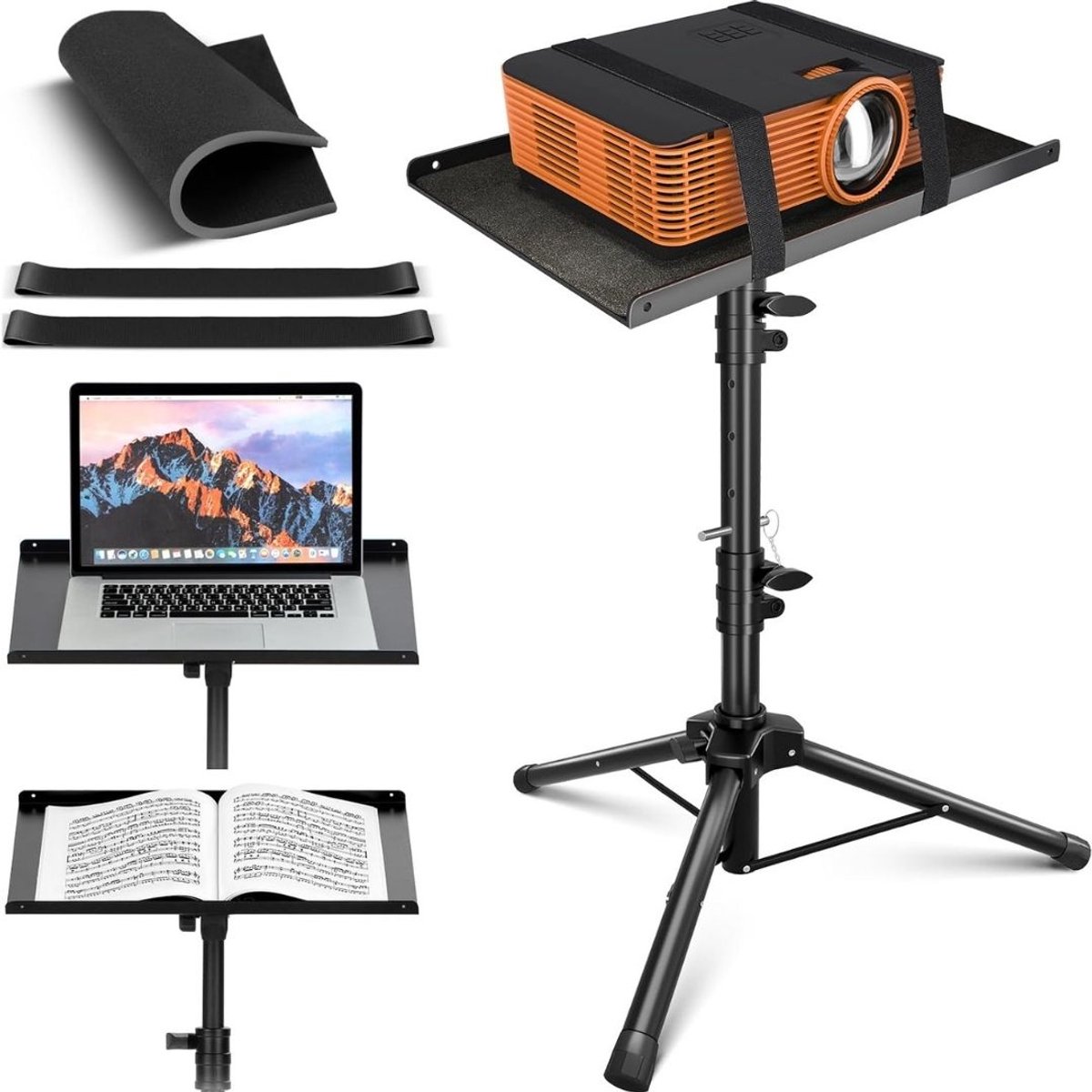Zolvano® Projector Statief – Beamer Statief Met Laptop Verdieping – Verstelbaar Standaard-Zwart- 130CM