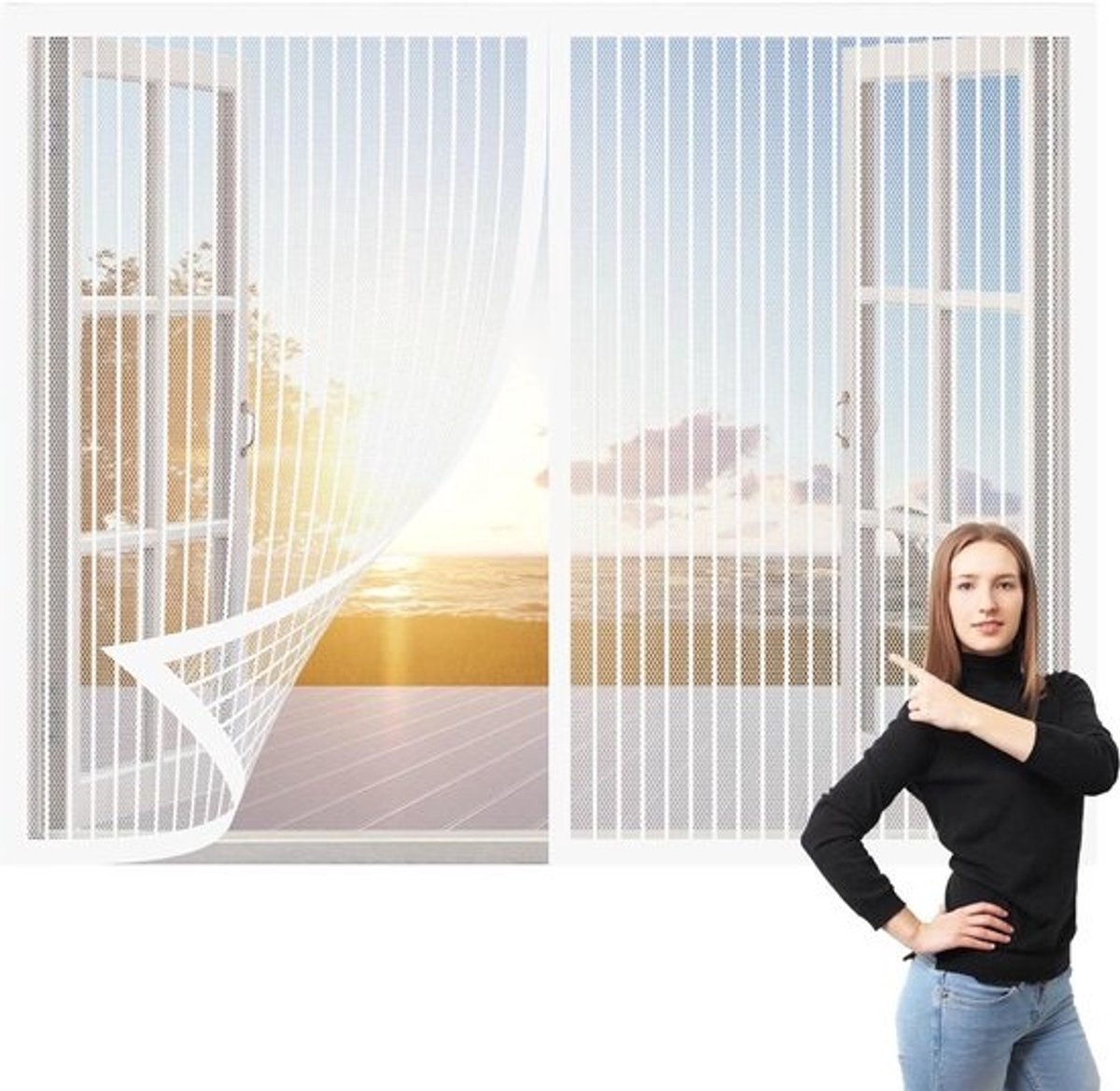Magnetisch Horgaas - Vliegenscherm Raam - Insecten Buiten Houden - Zelfsluitend Met Magneten - 185 x 129 cm - Wit