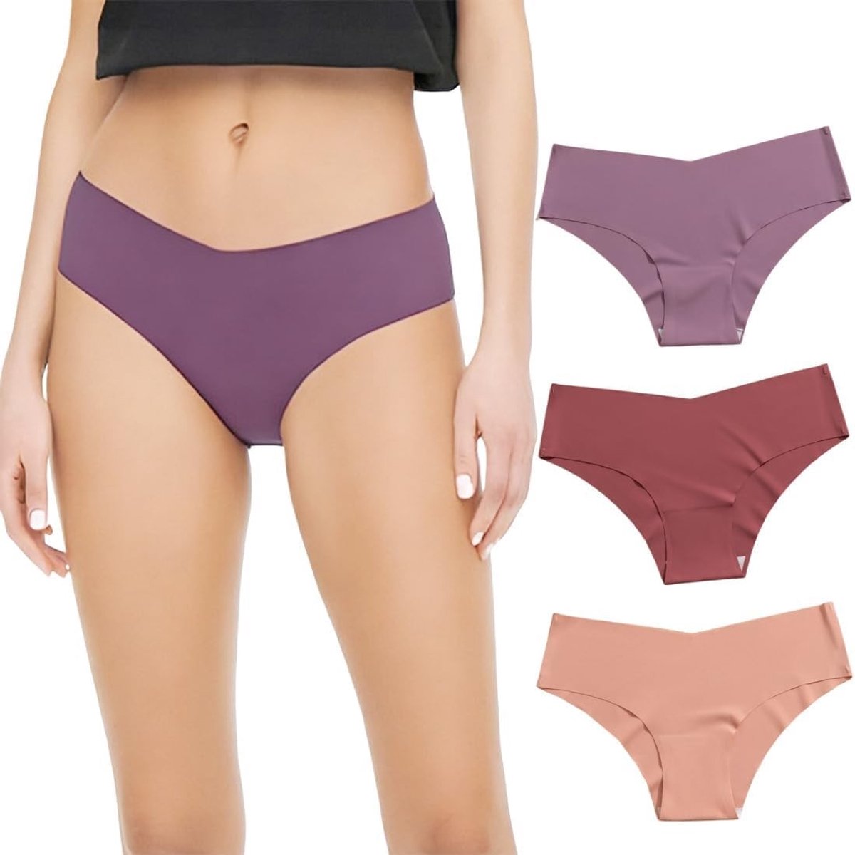 Set van 3 hoge taille naadloze tanga's voor dames, ademend en zijdezacht, maat M, perfect voor dagelijks gebruik