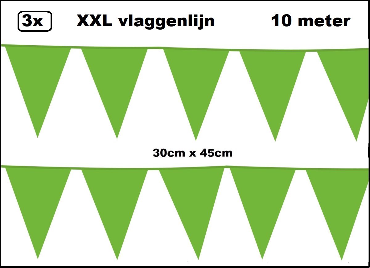 3 stuks XXL Vlaggenlijn licht groen 30cm x 45cm - Giga vlaglijn themafeest party festival