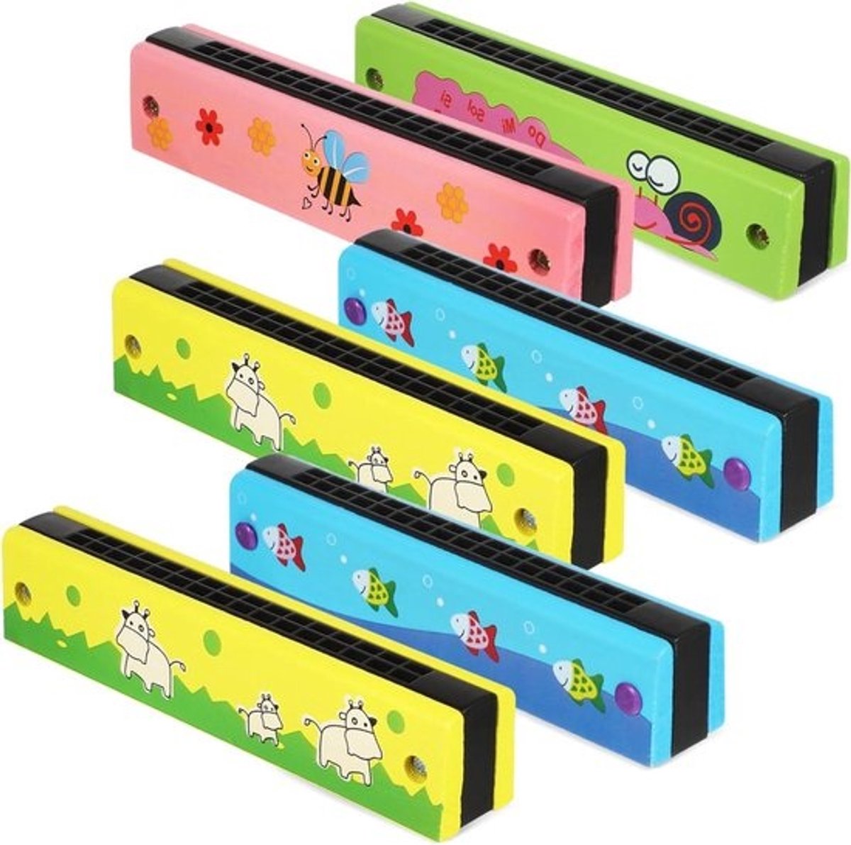 Mondharmonica Set - Muziek Speelgoed - Muziek Leren - Cartoon Stijl - 13 cm - Gekleurd