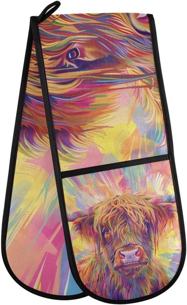 Dubbele Ovenhandschoenen - Ovenwanten Pannenhouder - Bescherming bij Koken - Extra Lange Bescherming - 89 x 18 cm - Multicolor