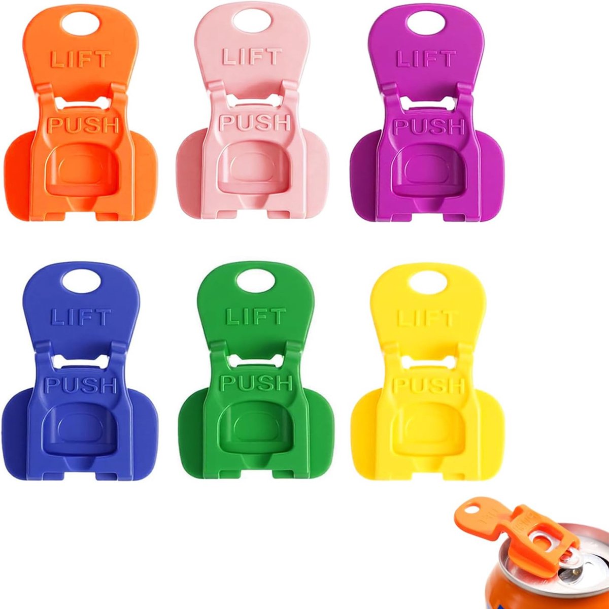 Set van 6 vingerbeschermende blikopeners- herbruikbaar hulpmiddel voor blikjes en flessen- 6 verschillende kleuren