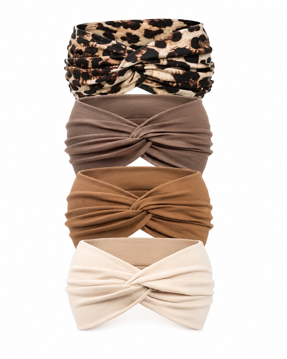 Vavida Haarbanden - 4 Stuks - Tijgerprint - Bruin - Beige - Stretch - Dames - Ademend