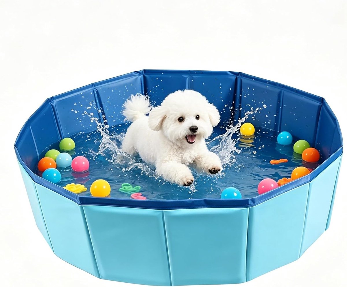 Vouwbare honden- en kattenzwembad 60 x 20 cm met afvoerklep en antislip voor kleine huisdieren