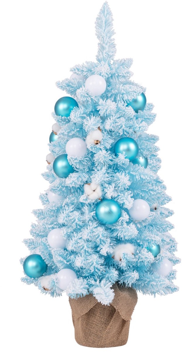 SureDeal® - Kerstbom - Mini Kunstkerstboom Voorgedecoreerde - Kerstballen Natuurlijk Katoen - Blauw - 44x90 cm - Roze
