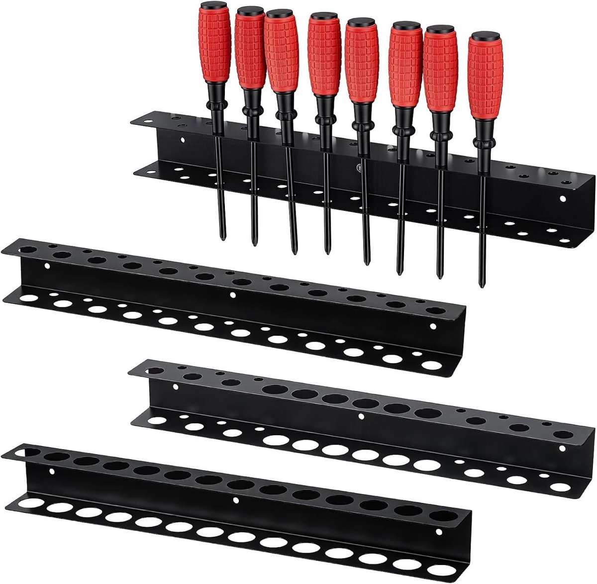 Robuuste wandhouder voor schroevendraaiers en handgereedschap, 4 stuks, ideaal voor garages en werkplaatsen, georganiseerd en ruimtebesparend