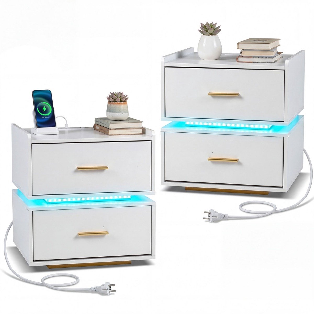 SureDeal® - Nachtkastje - Oplaadstation LED Halfzwevend - 45x40x48 cm - Wit